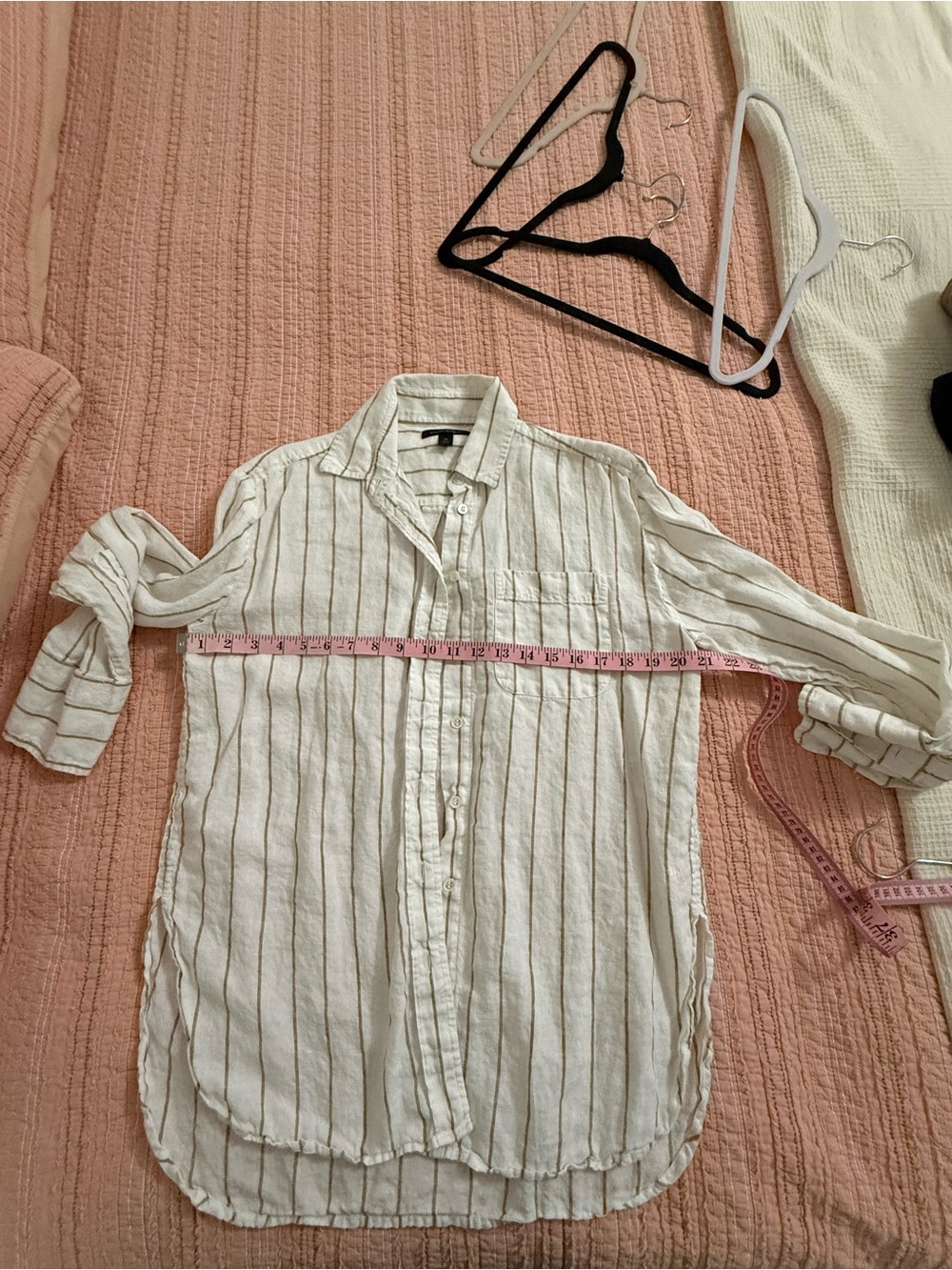 Light Beige Striped Linen-Blend women’s Button-Up Shirt